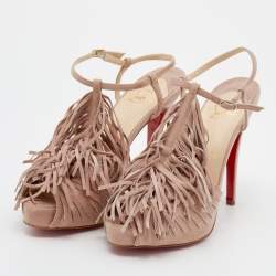 Christian Louboutin Pink Suede Fringe T-Strap Platform Sandals Size 37