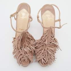 Christian Louboutin Pink Suede Fringe T-Strap Platform Sandals Size 37