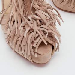 Christian Louboutin Pink Suede Fringe T-Strap Platform Sandals Size 37