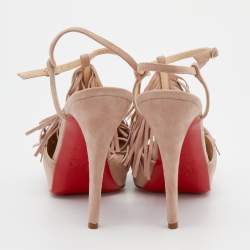 Christian Louboutin Pink Suede Fringe T-Strap Platform Sandals Size 37