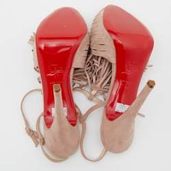 Christian Louboutin Pink Suede Fringe T-Strap Platform Sandals Size 37