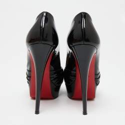 Pre Owned Christian Louboutin Black Patent Leather Jenny Knot Peep-Toe Platform Pumps Size 37