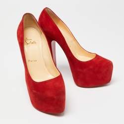 Pre Owned Christian Louboutin Red Suede Daffy Pumps Size 37