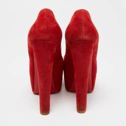 Pre Owned Christian Louboutin Red Suede Daffy Pumps Size 37