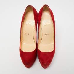 Pre Owned Christian Louboutin Red Suede Daffy Pumps Size 37