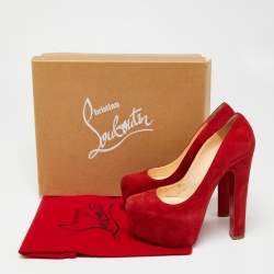 Pre Owned Christian Louboutin Red Suede Daffy Pumps Size 37