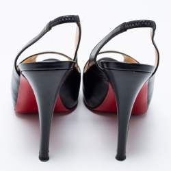 Pre Owned Christian Louboutin Black Leather No Prive Slingback Sandals Size 36.5