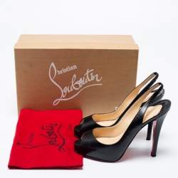Pre Owned Christian Louboutin Black Leather No Prive Slingback Sandals Size 36.5
