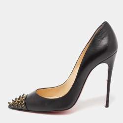 Pre Owned Christian Louboutin Black Leather Cabo Pumps Size 37.5