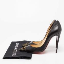 Pre Owned Christian Louboutin Black Leather Cabo Pumps Size 37.5