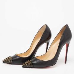 Pre Owned Christian Louboutin Black Leather Cabo Pumps Size 37.5