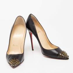Pre Owned Christian Louboutin Black Leather Cabo Pumps Size 37.5
