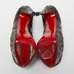 مملوكة مسبقًا حذاء كعب عالي كريستيان لوبوتان أرابيسك هاينيس جلد لامع أسود/بني مقدمة مفتوحة مقاس 36.5