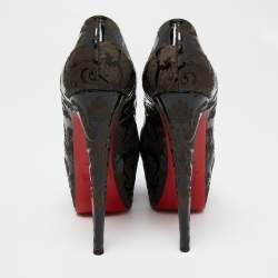 مملوكة مسبقًا حذاء كعب عالي كريستيان لوبوتان أرابيسك هاينيس جلد لامع أسود/بني مقدمة مفتوحة مقاس 36.5