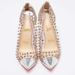 Pre Owned Christian Louboutin Silver Leather and PVC Spike Me Pumps Size 38