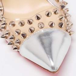 Pre Owned Christian Louboutin Silver Leather and PVC Spike Me Pumps Size 38