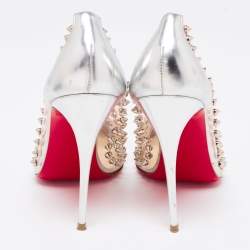 Pre Owned Christian Louboutin Silver Leather and PVC Spike Me Pumps Size 38