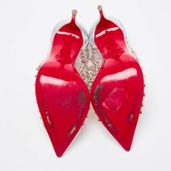 Pre Owned Christian Louboutin Silver Leather and PVC Spike Me Pumps Size 38