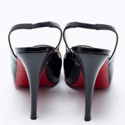 Pre Owned Christian Louboutin Black Patent Leather No Prive Slingback Sandals Size 40
