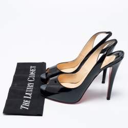 Pre Owned Christian Louboutin Black Patent Leather No Prive Slingback Sandals Size 40