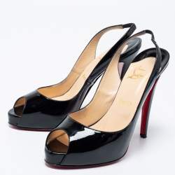 Pre Owned Christian Louboutin Black Patent Leather No Prive Slingback Sandals Size 40