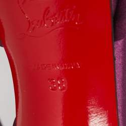 Pre Owned Christian Louboutin Purple Satin Volpi 150 Peep Toe D'Orsay Pumps Size 38