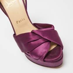 Pre Owned Christian Louboutin Purple Satin Volpi 150 Peep Toe D'Orsay Pumps Size 38