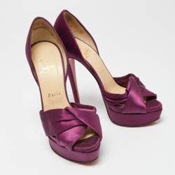 Pre Owned Christian Louboutin Purple Satin Volpi 150 Peep Toe D'Orsay Pumps Size 38