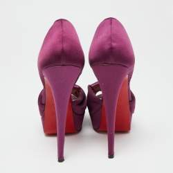Pre Owned Christian Louboutin Purple Satin Volpi 150 Peep Toe D'Orsay Pumps Size 38