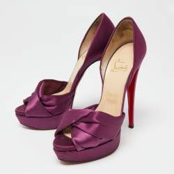 Pre Owned Christian Louboutin Purple Satin Volpi 150 Peep Toe D'Orsay Pumps Size 38