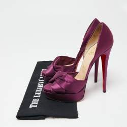 Pre Owned Christian Louboutin Purple Satin Volpi 150 Peep Toe D'Orsay Pumps Size 38
