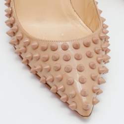 Pre Owned Christian Louboutin Beige Patent Leather Pigalle Spikes Pumps Size 38.5