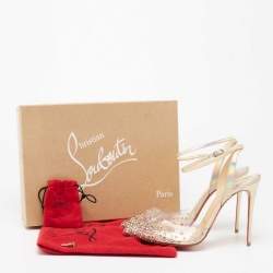 Pre Owned Christian Louboutin Multicolor Iridescent Leather and PVC Spikaqueen Ankle-Strap Pumps Size 38.5