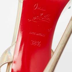 Pre Owned Christian Louboutin Multicolor Iridescent Leather and PVC Spikaqueen Ankle-Strap Pumps Size 38.5