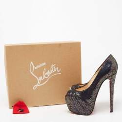 Pre Owned Christian Louboutin Multicolor Glitter Fabric Drapesse Spotlight Peep-Toe Pumps Size 37