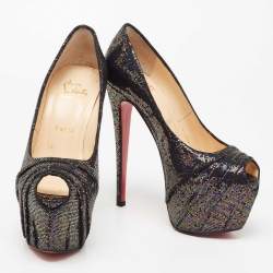 Pre Owned Christian Louboutin Multicolor Glitter Fabric Drapesse Spotlight Peep-Toe Pumps Size 37