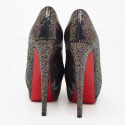 Pre Owned Christian Louboutin Multicolor Glitter Fabric Drapesse Spotlight Peep-Toe Pumps Size 37