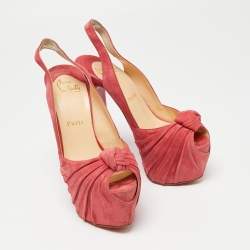 Pre Owned Christian Louboutin Pink Suede Miss Benin Knotted Slingback Sandals Size 36.5