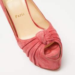 Pre Owned Christian Louboutin Pink Suede Miss Benin Knotted Slingback Sandals Size 36.5