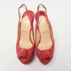 Pre Owned Christian Louboutin Pink Suede Miss Benin Knotted Slingback Sandals Size 36.5