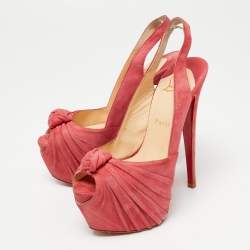 Pre Owned Christian Louboutin Pink Suede Miss Benin Knotted Slingback Sandals Size 36.5