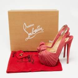 Pre Owned Christian Louboutin Pink Suede Miss Benin Knotted Slingback Sandals Size 36.5