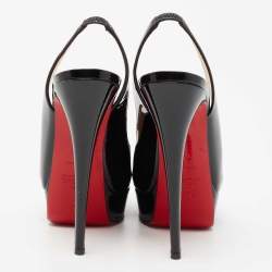 Pre Owned Christian Louboutin Black Patent Leather Lady Peep Toe Platform Pumps Size 38.5 