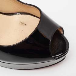 Pre Owned Christian Louboutin Black Patent Leather Lady Peep Toe Platform Pumps Size 38.5 