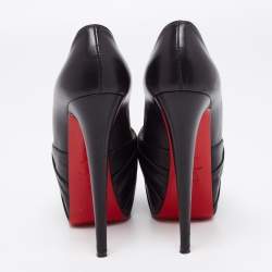 Christian Louboutin Black Leather Lady Gres Knotted 20th Anniversary Peep-Toe Platform Pumps Size 37