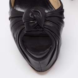 Christian Louboutin Black Leather Lady Gres Knotted 20th Anniversary Peep-Toe Platform Pumps Size 37