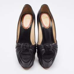 Christian Louboutin Black Leather Lady Gres Knotted 20th Anniversary Peep-Toe Platform Pumps Size 37