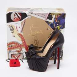 Christian Louboutin Black Leather Lady Gres Knotted 20th Anniversary Peep-Toe Platform Pumps Size 37