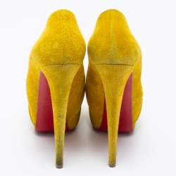 حذاء كعب عالي كريستيان لوبوتان درابيز س�ويدي أصفر مقدمة مفتوحة نعل سميك مقاس 36.5