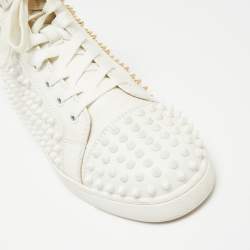 Pre Owned Christian Louboutin Gold/White Leather Louis Spikes High Top Sneakers Size 39.5